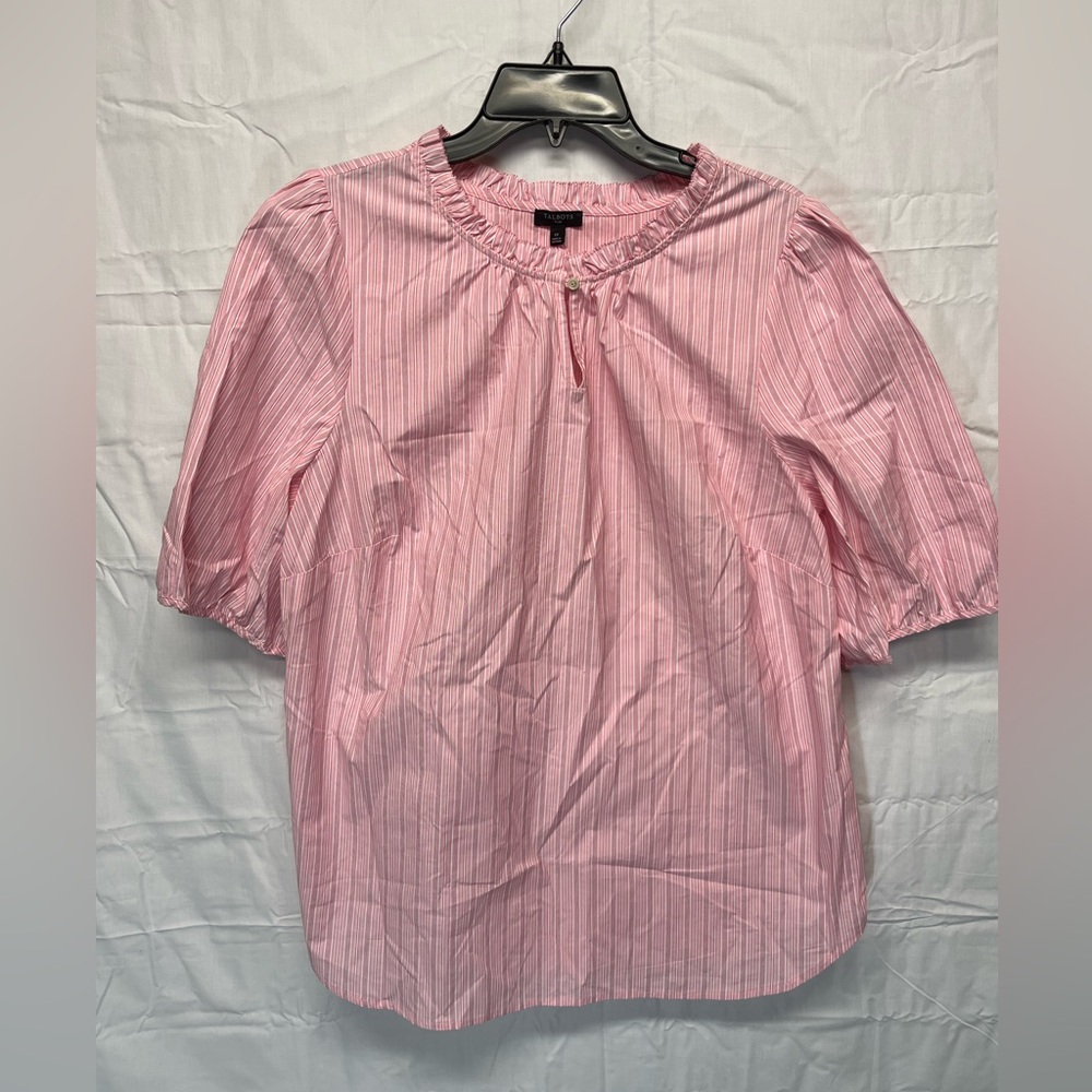 NWT Talbots crisp cotton pinstripe top w/ ruffled color 1X